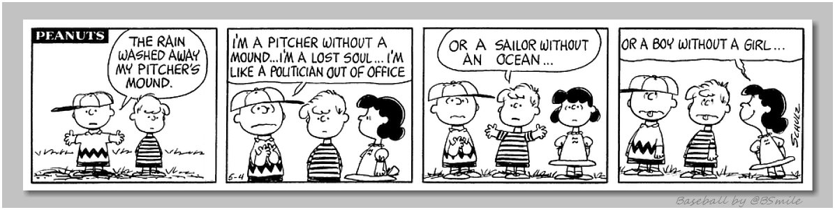 BSmile's tweet image. "The rain washed away my pitcher's mound. I'm a pitcher without a mound... I'm a lost soul... I'm like a politician out of office." ~ Charlie Brown (Classic Peanuts - May 4, 1966) ⚾️ #MLB #Baseball