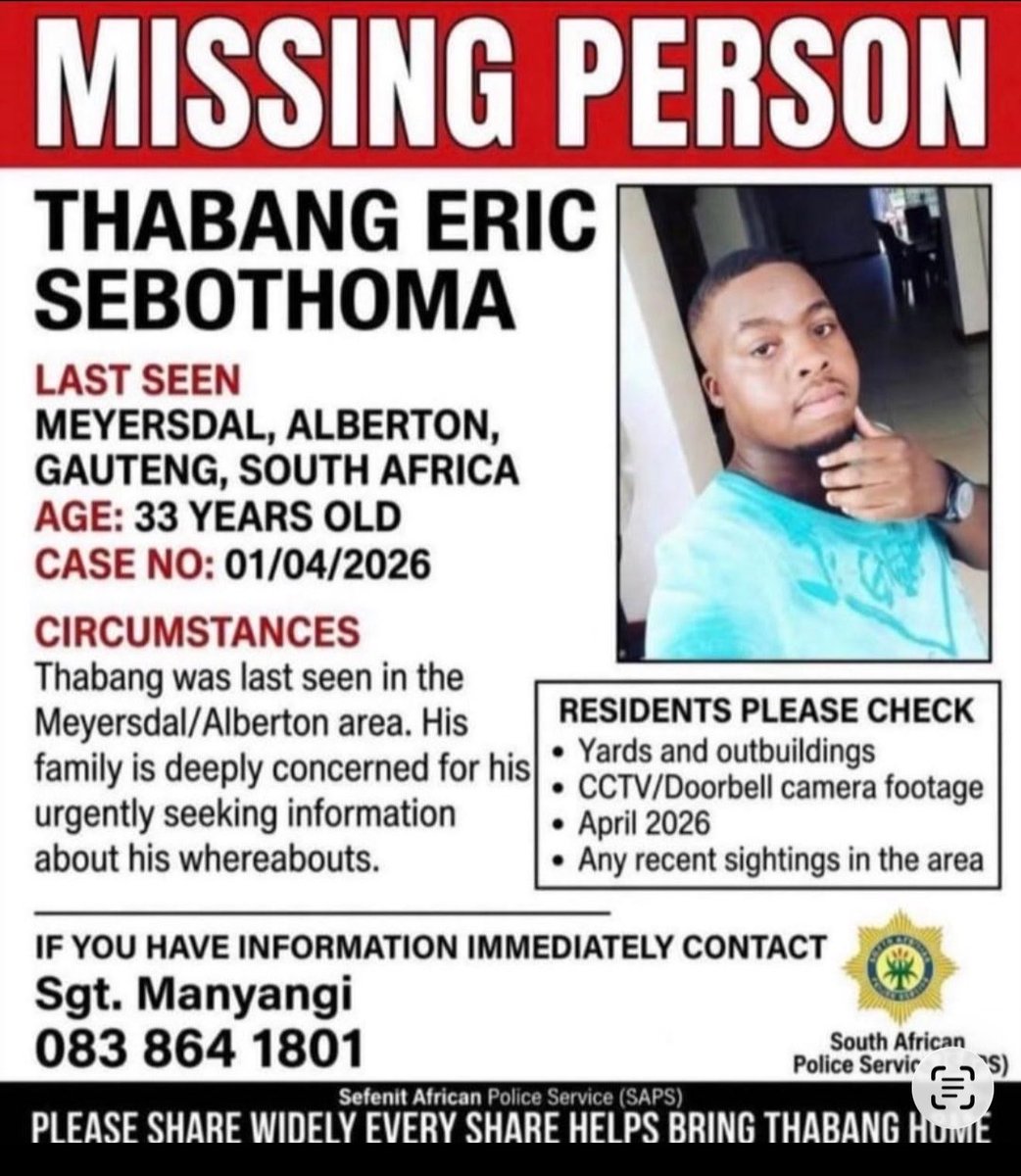 Thabang is still missing .

#Bringthabanghome