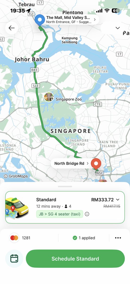 trailsad's tweet photo. $GRAB Cross-border Ride-hailing service between Singapore and Johor, Malaysia, officially launches today.

I tried it out on the app today and found the service easy to access.  This feature is still in beta, and Grab is offering 20% off on rides to encourage users to try it out. https://t.co/h9rHWbx2ix