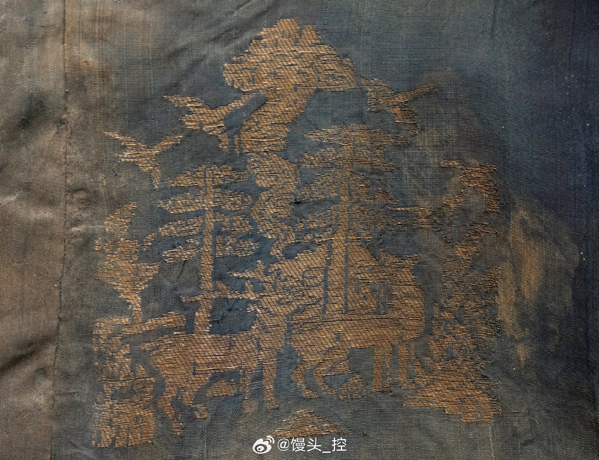 Liao Dynasty Blue Gilded Silk Robe with Tree, Deer and Bird Patterns ...