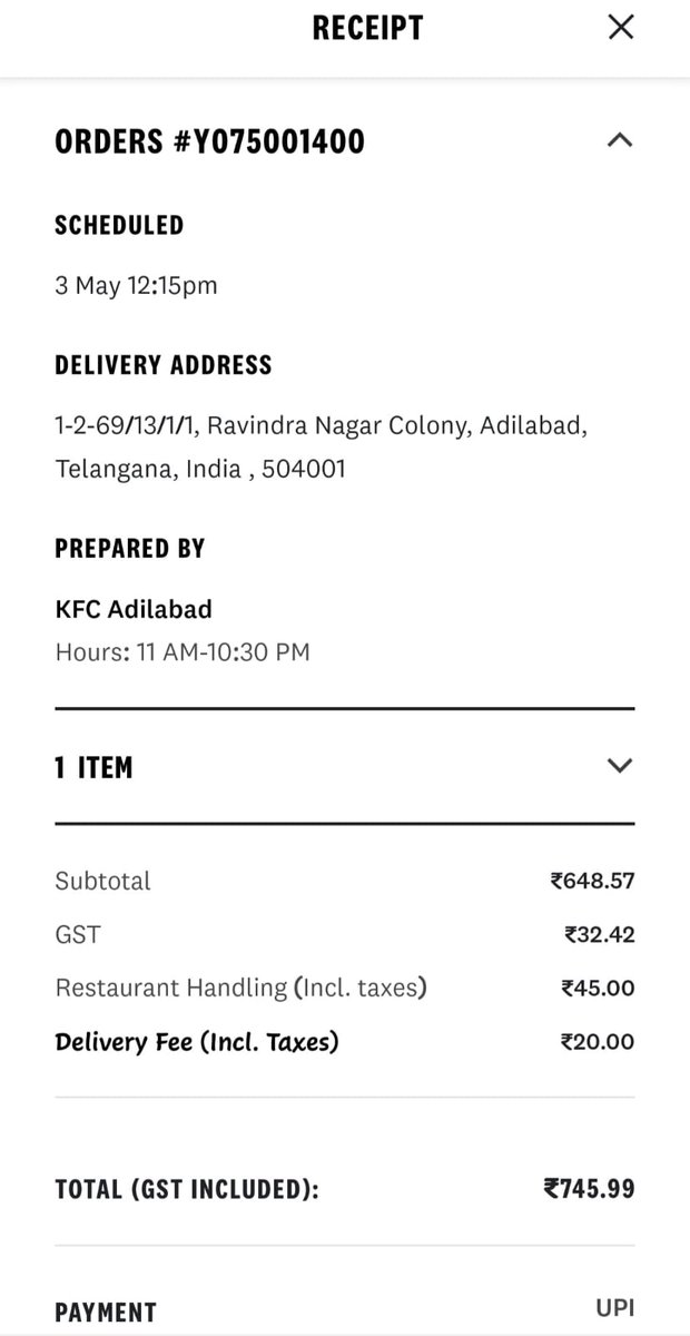 harshuu_daaa's tweet photo. Extremely poor experience with @KFC_India @kfc @KFC_ES

I placed an order, paid via UPI, and waited nearly 3 HOURS with no delivery. On visiting the outlet, I was told the item wasn’t available and no delivery partner was assigned. https://t.co/JQkk4pSJ2d