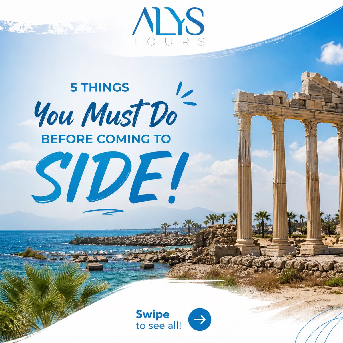 Alys_Tours's tweet image. ✨ Before you arrive in Side, make sure you’re fully prepared for the perfect holiday experience!

From airport transfers to unforgettable activities, everything you need is just one tap away with Alys Tours App. #side #antalya #alystours