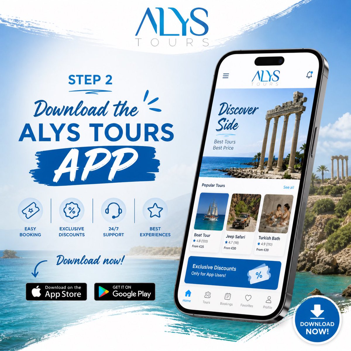 Alys_Tours's tweet image. ✨ Before you arrive in Side, make sure you’re fully prepared for the perfect holiday experience!

From airport transfers to unforgettable activities, everything you need is just one tap away with Alys Tours App. #side #antalya #alystours