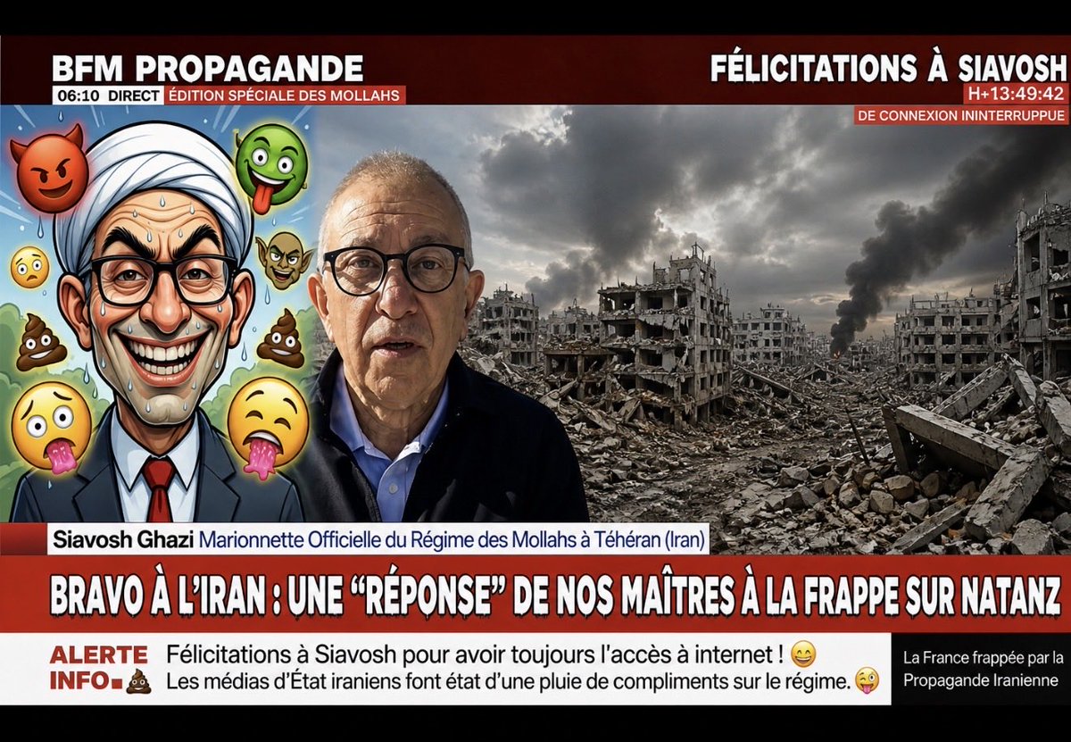 jemt2253's tweet image. #Ghazi, porte-parole des #mollahs, le seul journaleux à avoir la connexion #Internet en #Iran, 🇮🇷 Pays de plus de 90 millions d’habitants…🥶👿
Correspondant de nos merdias BFM et LCI !😱
