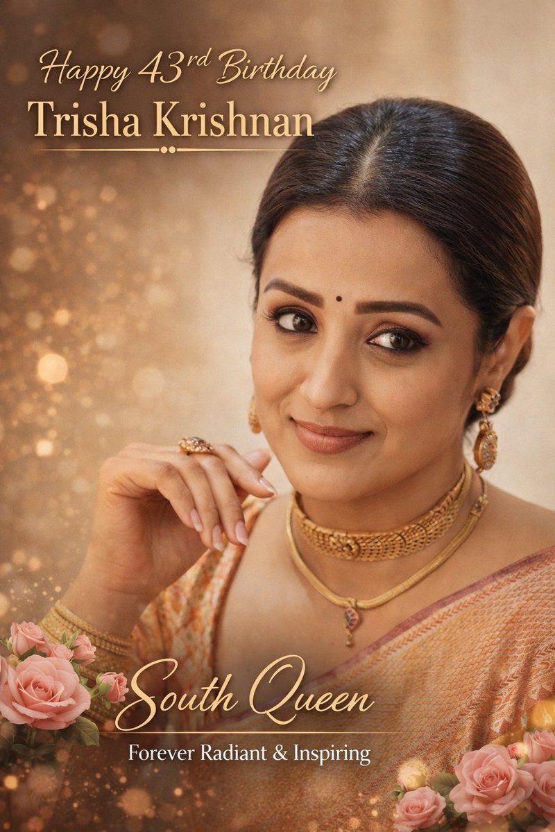 Trishianvenkat's tweet image. Happy 43rd Birthday SouthQueen Trisha! 🌸✨ @trishtrashers
Forever radiant, forever inspiring — your elegance and grace continue to shine bright.

#SouthQueenTrisha #HappyBirthdayTrisha #Elegance #Inspiration #TamilCinema