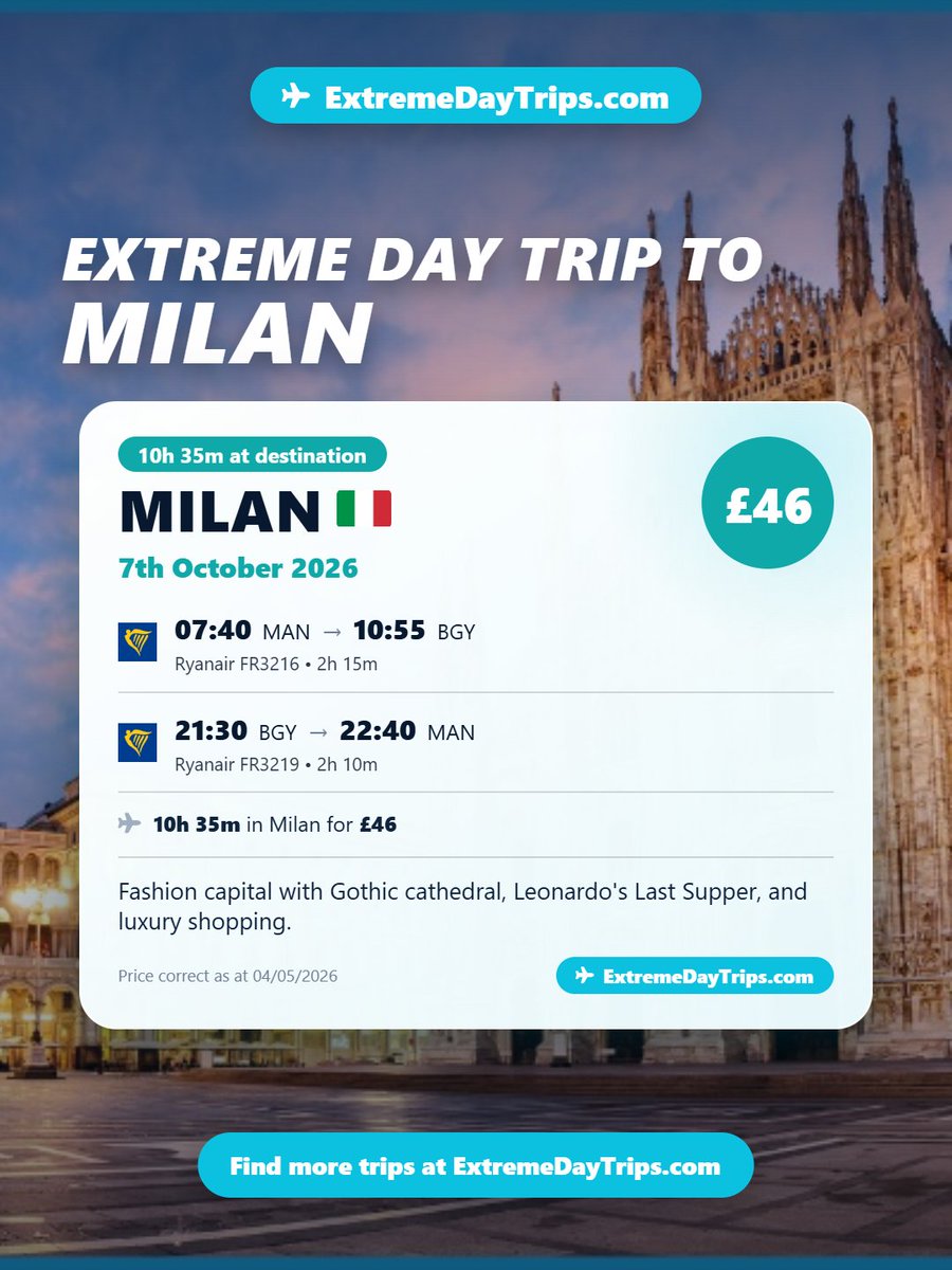 ExtremeDayTrips's tweet photo. Bargain Extreme Day Trips from Manchester Airport under £60. Save this carousel for easy day trip inspiration and find more using the Extreme Day Trip Finder on our website.

#extremedaytrips #extremedaytrip #daytrip #traveldeals https://t.co/rL5SPssG9t
