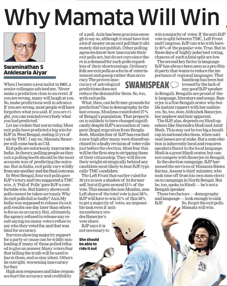 SharadGoel_'s tweet photo. @swaminomics @swamiaiyar1 

Gamble, calculated Risk Or Plan speak. 

Only Swamy can do this 

@BJP4India @WBTMCPofficial #bengal #electionsinbengal @EconomicTimes https://t.co/XbdtrLSZPF