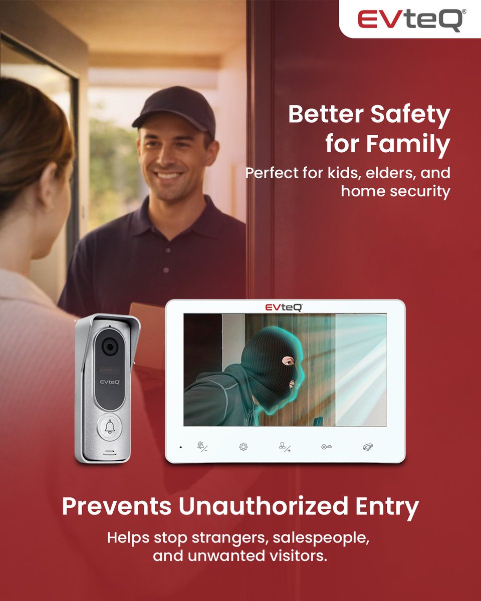 EVteQ's tweet photo. Still opening the door without knowing who’s outside? 🚪📹

Upgrade to a Video Door Phone and see, talk &amp; verify visitors before opening.
✅ Live Video View
✅ Two-Way Communication
✅ Better Safety for Family
✅ Prevents Unauthorised Entry

📩 DM us now for price &amp; installation! https://t.co/UdnTRwsWIl