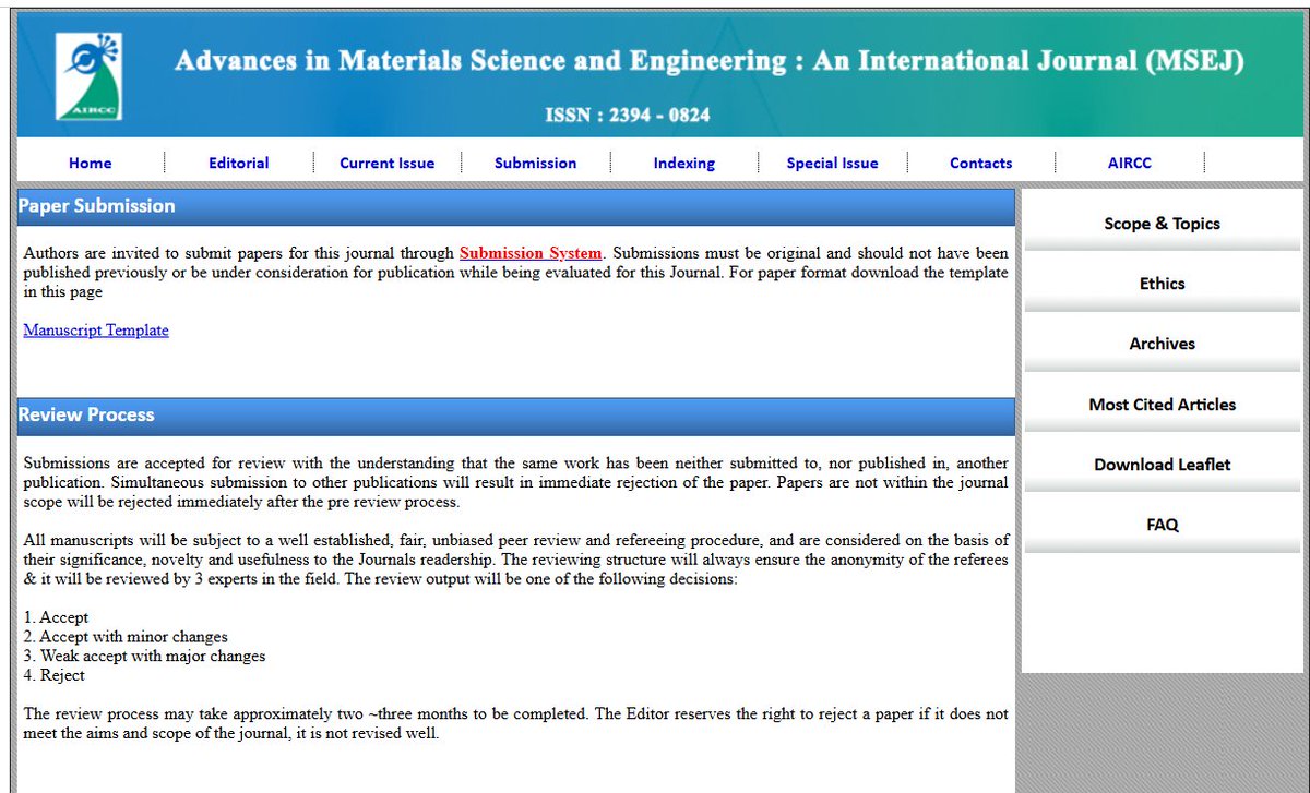 journalmsej's tweet image. #SolarEnergy
#SolarPower
#NetZero

Call for papers ....!!

Advances in Materials Science and Engineering: An International Journal (MSEJ)
ISSN : 2394 - 0824

WEBPAGE URL; airccse.com/msej/index.html

Submission Deadline : May 05, 2026

Contact us: msejjournal@airccse.com