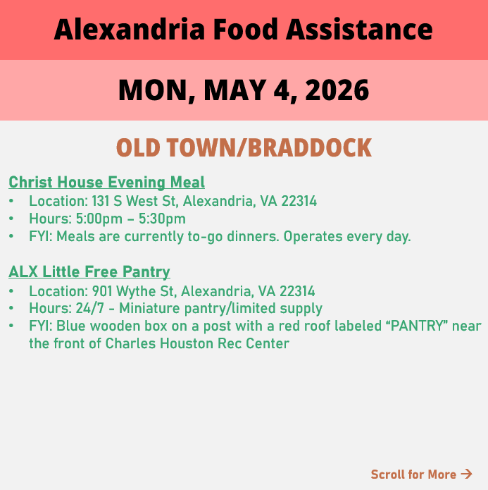 hungerfreealx's tweet image. (Post 1 of 2) On Monday, May 4, here are open locations in Alexandria, VA for food assistance, organized by neighborhood. Everybody deserves to eat. #help #finding #food #alexandriava