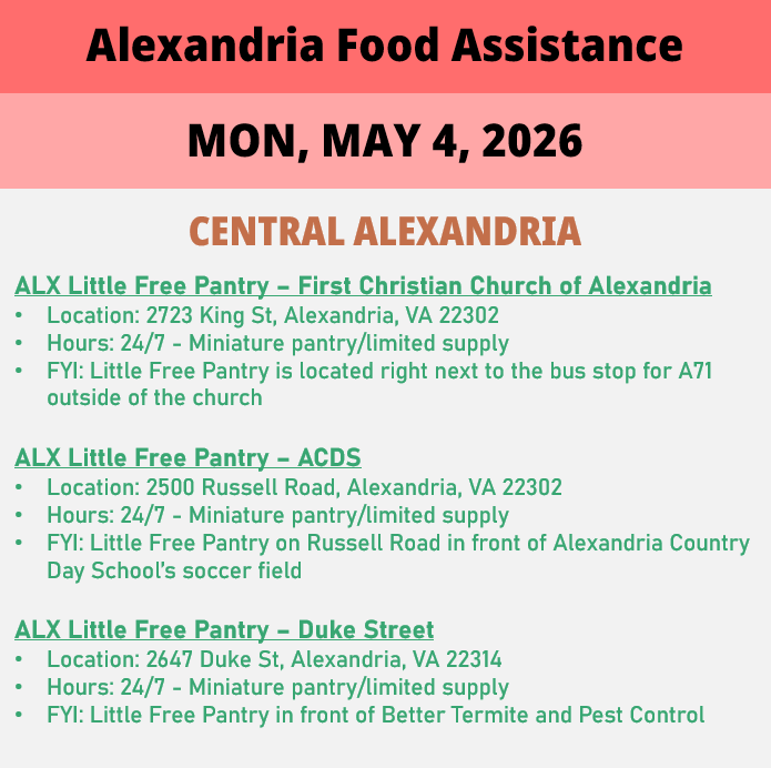 hungerfreealx's tweet image. (Post 1 of 2) On Monday, May 4, here are open locations in Alexandria, VA for food assistance, organized by neighborhood. Everybody deserves to eat. #help #finding #food #alexandriava