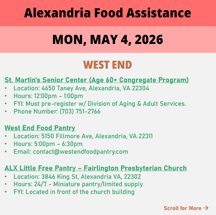 hungerfreealx's tweet image. (Post 2 of 2) On Monday, May 4, here are open locations in Alexandria, VA for food assistance, organized by neighborhood. Everybody deserves to eat. #help #finding #food #alexandriava