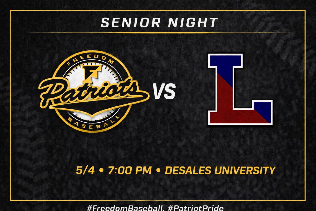 FHSPatriots_BB's tweet image. ⚾ Senior Night ⚾

Monday night the Patriots close out the regular season vs crosstown rival Liberty at DeSales University!

One last regular season battle for Bethlehem bragging rights! 💛🖤

📍 DeSales University
🗓 5/4
⏰ 7 PM

#FreedomBaseball #SeniorNight #PatriotPride