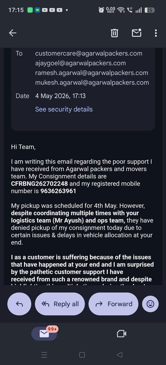 jatinb11's tweet photo. @agarwalpacker I am frustrated with your service. Despite coordinating with your team, they denied my pickup for today due to vehicle delays at your end. I am only getting lies &amp; poor support. I have written an email with your top bosses marked for urgent actions. Ticket #6048016 https://t.co/WNKJDEFEPg