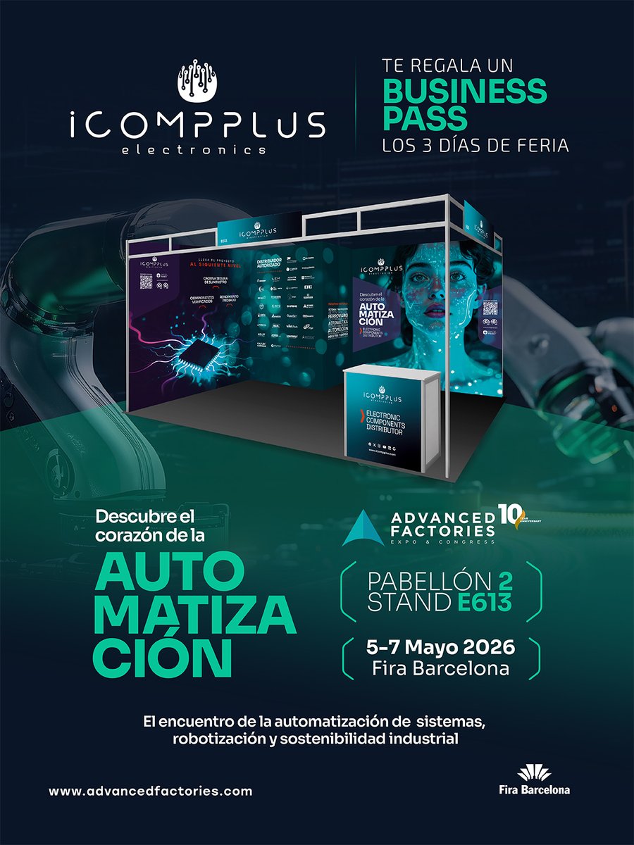 Icomppluselec's tweet photo. En menos de 24h arranca @AdvanFactories y en @Icomppluselec ya estamos listos.

Del 5 al 7 de mayo estaremos en @Fira_Barcelona,  Pabellón 2 | Stand E613.
¿Quieres venir con Business Pass?

Comenta “BUSINESS” y te enviamos la invitación por MD.

#AF2026 #Industria40 https://t.co/rQVpjZbGGH