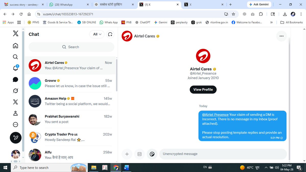 CfaSandeep's tweet image. @Airtel_Presence Your claim of sending a DM is incorrect. There is no message in my inbox (proof attached).

Please stop posting template replies and provide an actual resolution. @TRAI @DoT_India @consaff please take note. This needs accountability.

#Airtel #ConsumerProtection