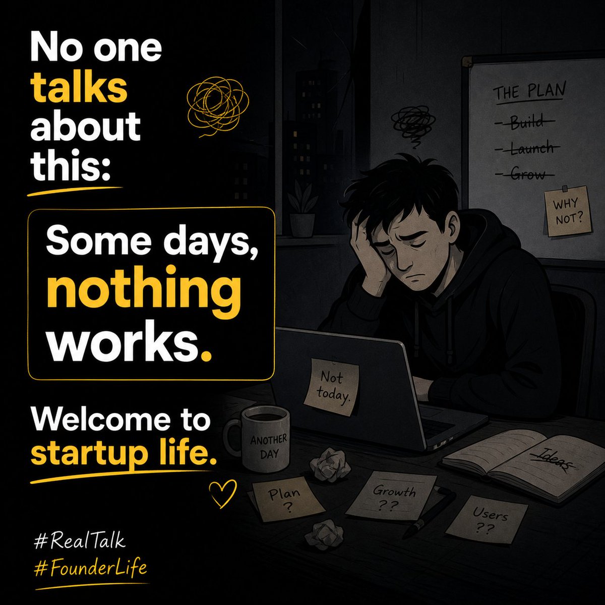 baithaklive04's tweet image. No one talks about this:

Some days, nothing works.

No growth. No users. No wins.

Just showing up anyway.

That’s startup life.
#RealTalk #FounderLife #StartupJourney #BuildInPublic #Entrepreneur