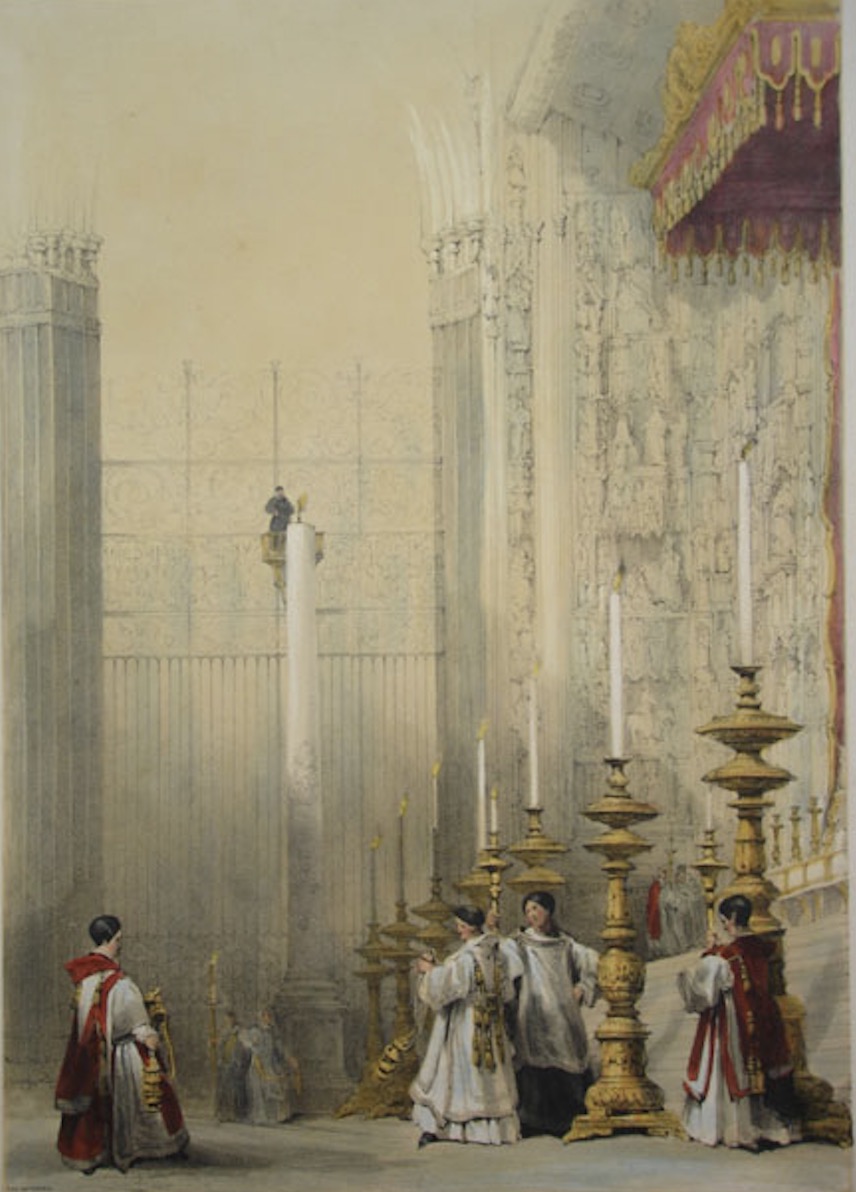 En la Catedral de Sevilla hasta 1836 considerado el más alto de la cristiandad. Con más de 700 kilos de cera contaba con una altura extraordinaria y tenía que ser levantado con un sistema de poleas.
x.com/i/status/20405…