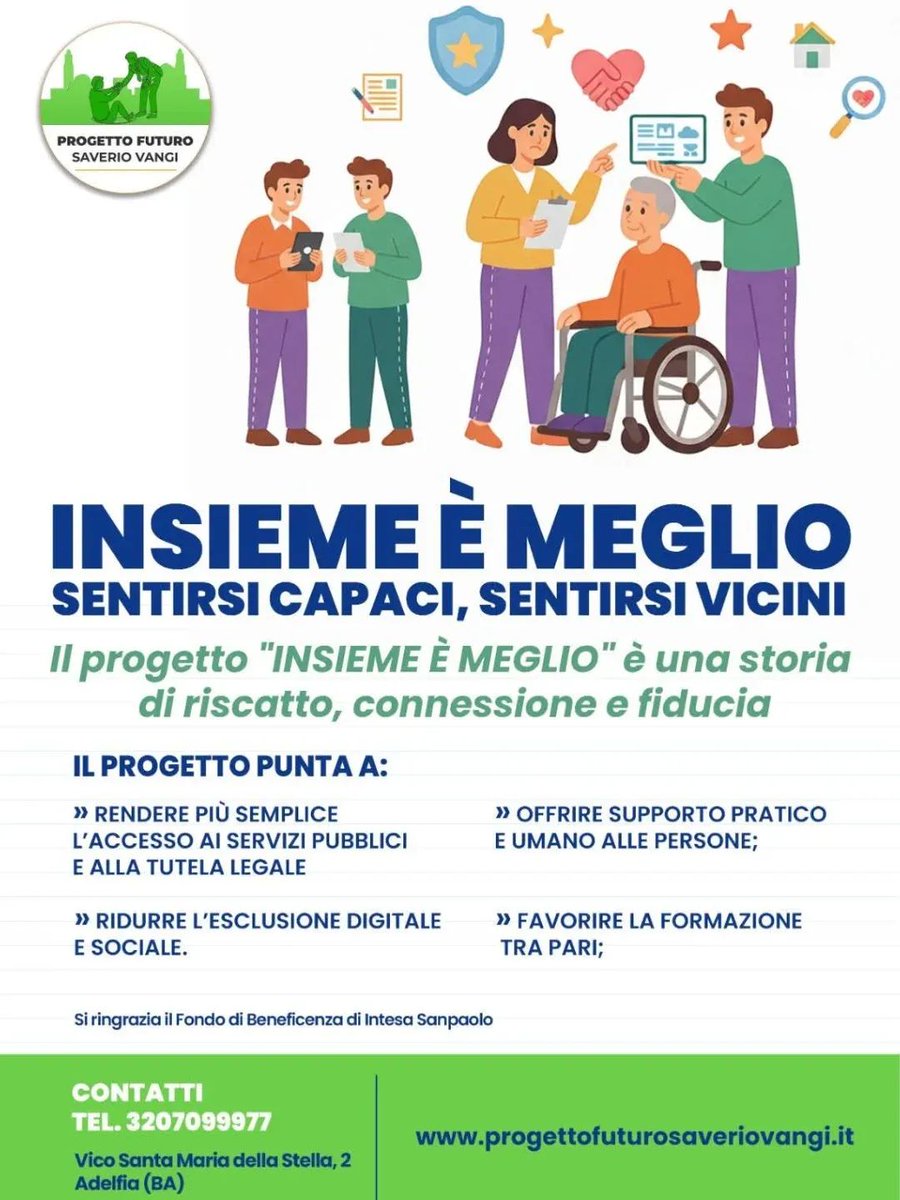 ProgettoFut's tweet photo. Continuano gli incontri per il progetto Insieme è Meglio... Ore 16 presso la sede Progetto Futuro Saverio Vangi APS - ETS
Via Santa Maria della Stella, 91 70010 – Adelfia BA
Dona il tuo 5 per mille CF 93437750727
 https://t.co/286IU3w6AJ
IBAN: IT36 J030 6941 3121 0000 0003 416 https://t.co/kncpitpEp2