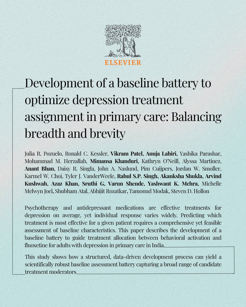 Our new publication from #OptimizeDproject aims to explore whether #personalizedtreatment-through #behavioralactivation therapy or antidepressant medication- can improve better outcomes for people with depression in primary care.
🔗Read here:  lnkd.in/gUNcSzyc