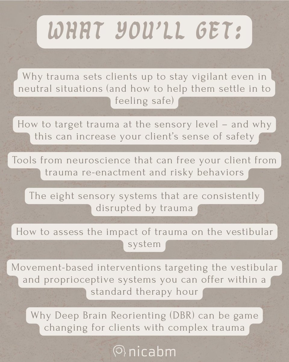 nicabm's tweet image. Clients may feel numb or disconnected.

Like they are out of touch with their body.

Learn how sensory disruptions shape these experiences from Ruth Lanius, MD, PhD in Rewiring Trauma through the Senses.

Sign up today for 50% off! ➡️ nicabm.com/program/a3-sen… 

#therapy #nicabm