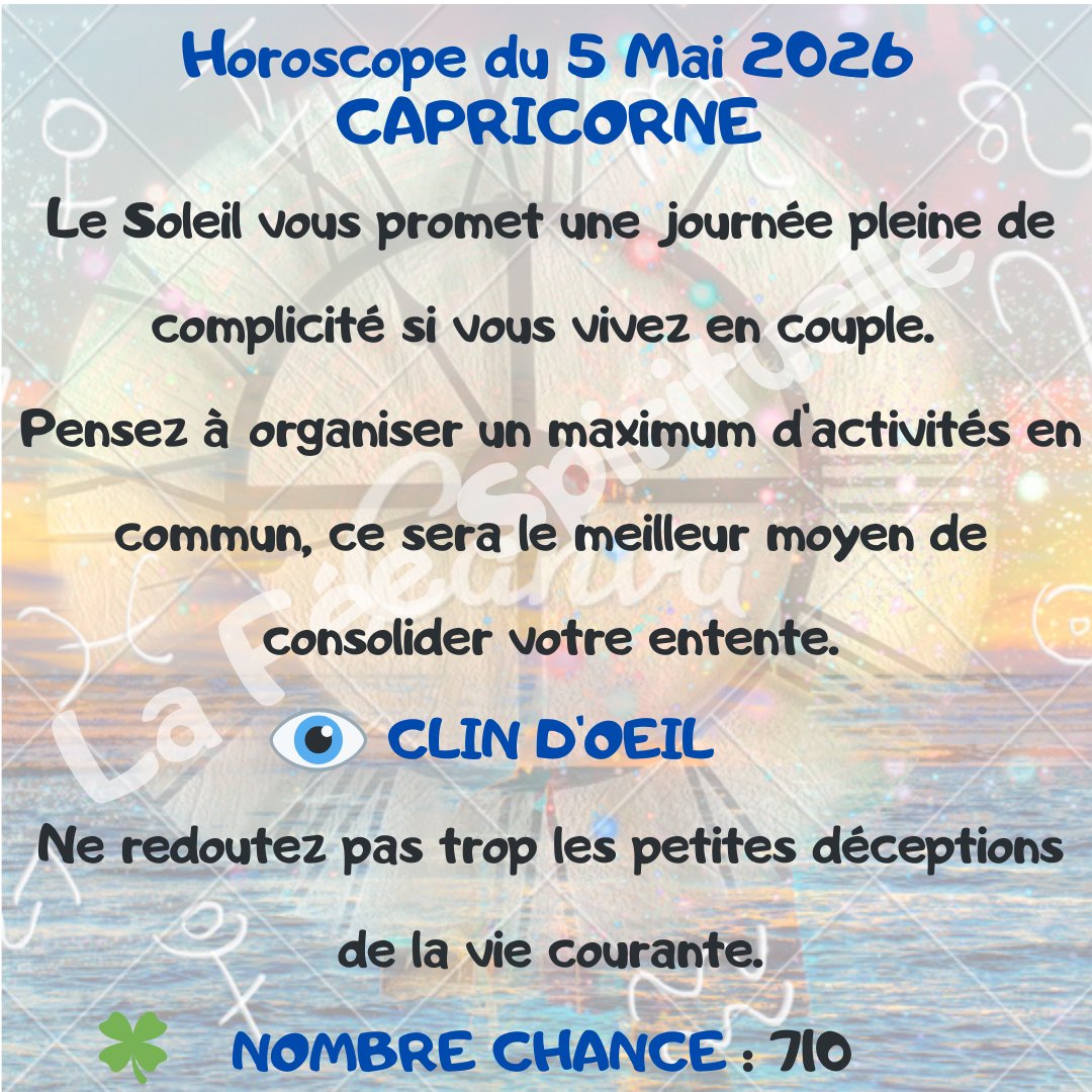 feespirituelle's tweet image. Votre horoscope pour ce mardi 5 Mai 2026.
#TAUREAU #CAPRICORNE #BALANCE #poisson
🔮 lafeespirituelle.fr🔮