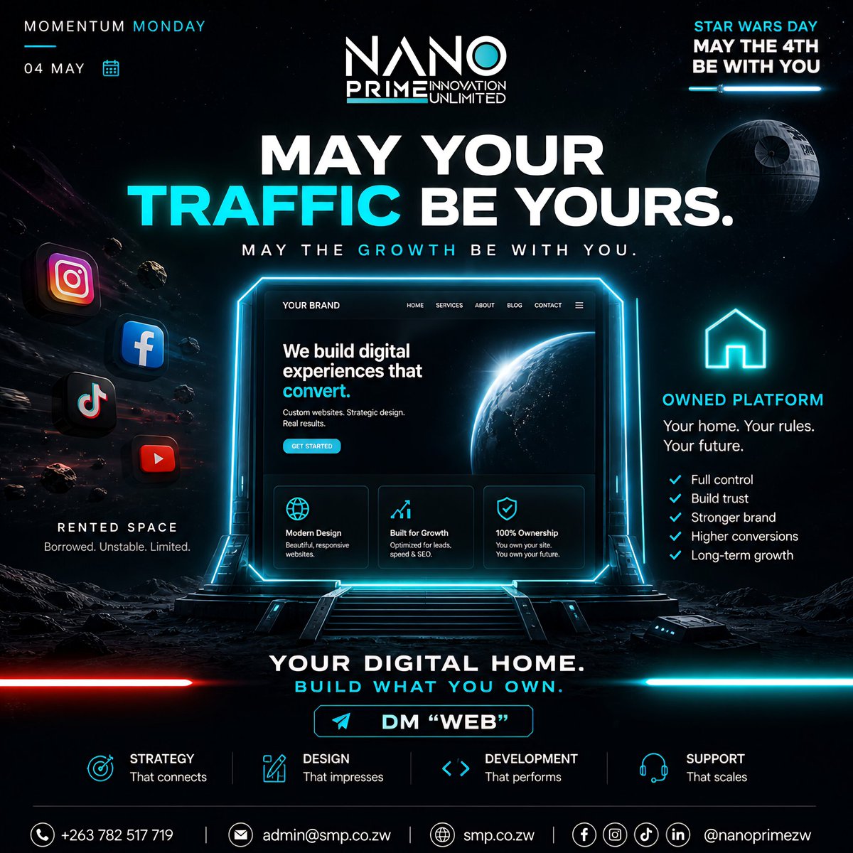 NanoPrimeZw's tweet image. Website design gives your business full control of your online presence. 💻
Stop relying only on social media—own your platform and your traffic.
May the growth be with you 🚀
DM “WEB”
#NanoPrimeZw #WebDesign #DigitalMarketing #BusinessGrowth #ZimbabweBusiness