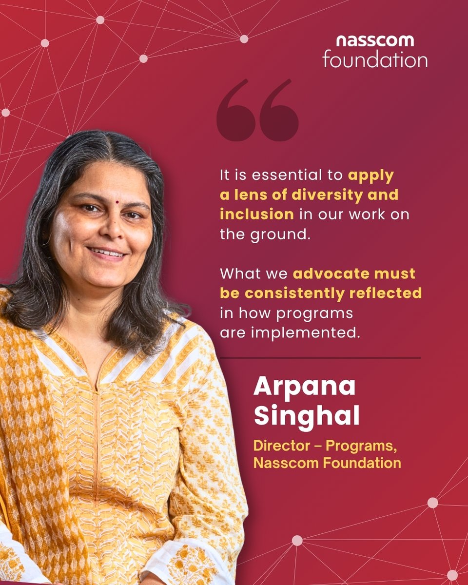 nasscomfdn's tweet photo. At the Annual Partnership Meet, the focus extended beyond strategy to the realities of on-ground implementation. 

In her session, Arpana Singhal, Director – Programs, emphasized the importance of embedding diversity and inclusion into everyday program delivery. For implementation partners, this serves as a critical reminder that impact is not just about intent, but about consistently translating values into action at the grassroots level.