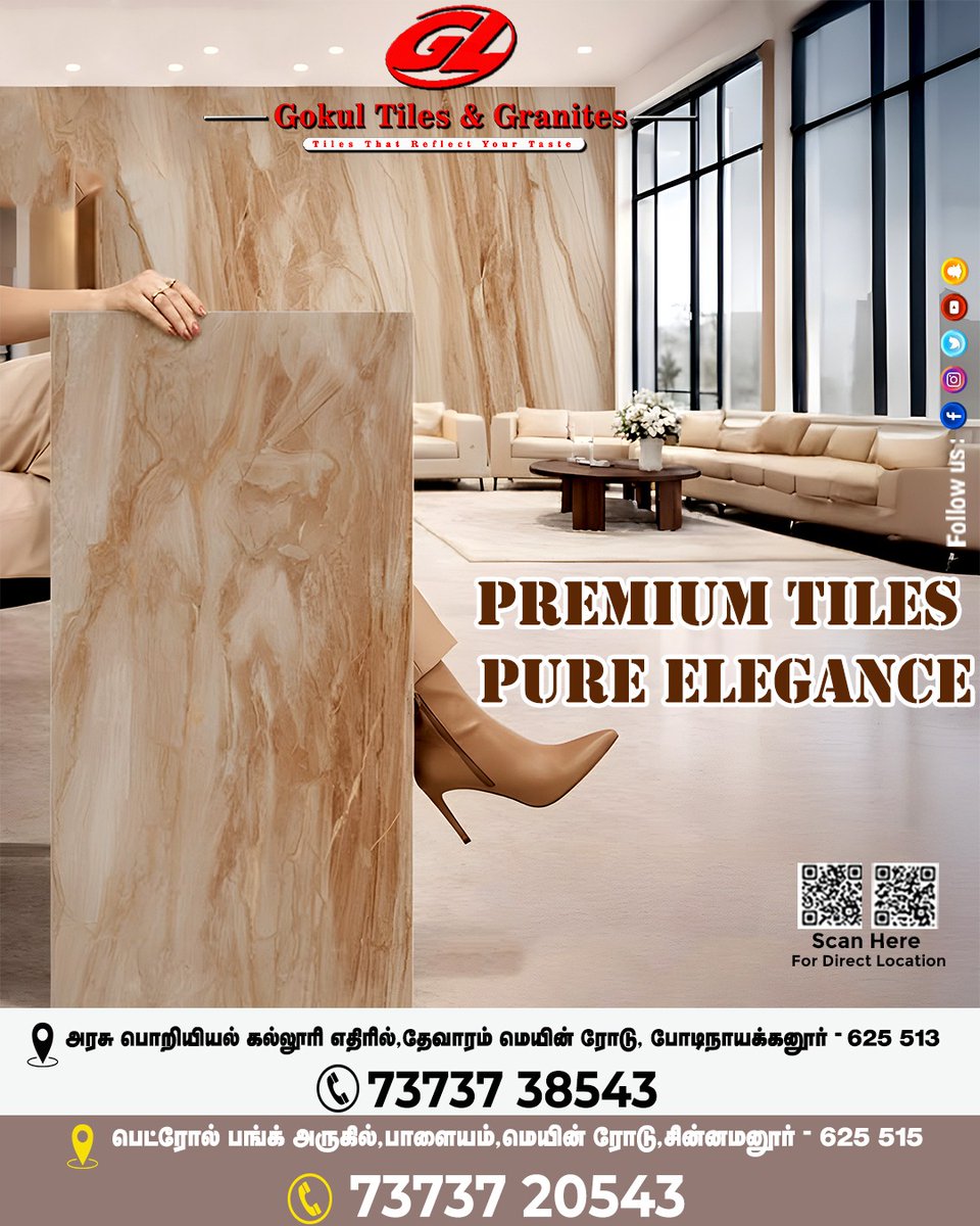 GokulK1635633's tweet image. Premium tiles that bring pure elegance to your space 
Upgrade your home with timeless designs from Gokul Tiles &amp;amp; Granites.

📍 Visit us today
📞 73737 38543 | 73737 20543

#PremiumTiles #HomeDesign #InteriorInspo #ElegantLiving #TileDesign #Granite #ModernHomes #LuxuryInteriors
