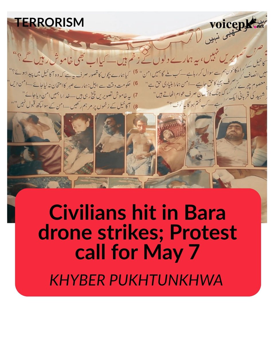 voicepkdotnet's tweet photo. Unrest in Bara, Khyber district, continues unabated. A drone strike on a home in Akakhel killed a 14-year-old girl and seriously wounded several women and children. In response, the Bara Siasi Ittehad (BSI) has announced a major protest sit-in in Peshawar on May 7.

Read details:
https://t.co/wJ7e6fAWD7