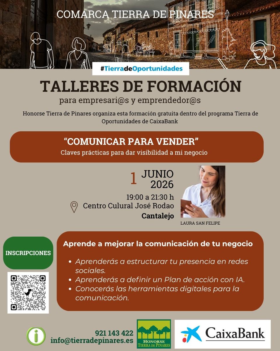 HTPinares's tweet photo. 🙋‍♀️ Si eres autónomo, emprendedor, empresario o estás pensando en emprender, el Taller “ℂ𝕠𝕞𝕦𝕟𝕚𝕔𝕒𝕣 𝕡𝕒𝕣𝕒 𝕧𝕖𝕟𝕕𝕖𝕣” es para ti.

https://t.co/KogYAKZr6h

#TierradeOportunidades
#CABKAcciónSocial https://t.co/Np1q8Qq4kf