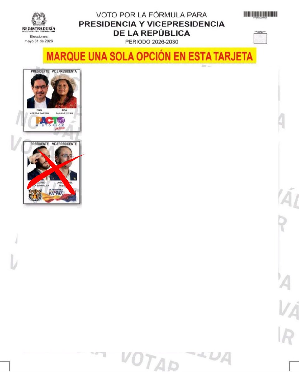 <a href="/DiegoASantos/">Diego A. Santos</a> El 31 de mayo esto es lo unico que hay que mirar en el tarjetón. El enemigo es Cepeda y hay que vencerlo de una vez en 1ra vuelta y no dar papaya a que se roben la elección en una 2da vuelta como hace 4 años y que atembaos como este influencien el no voto. Está en juego Colombia