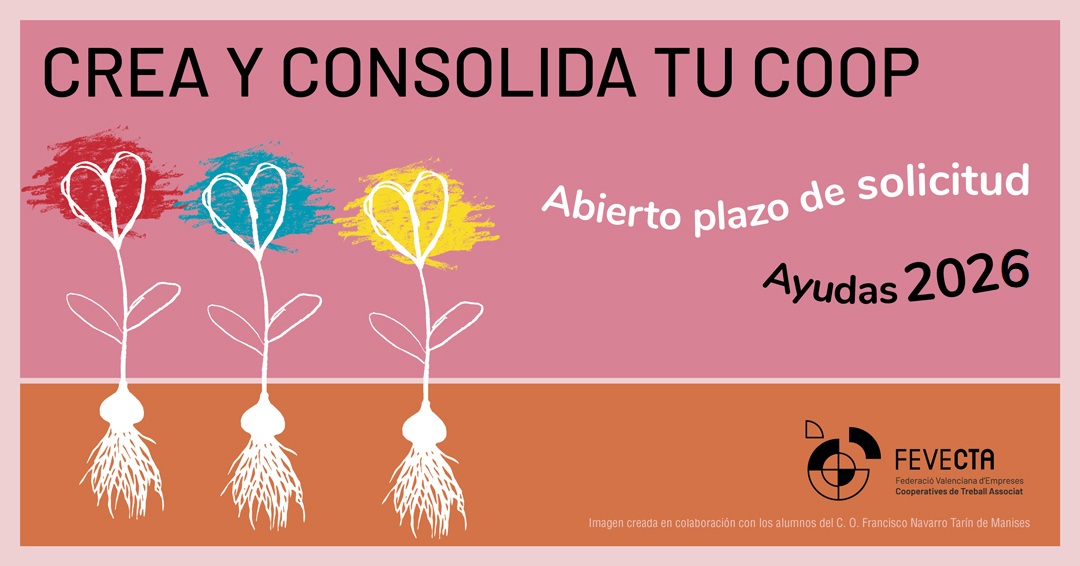 FEVECTA's tweet photo. 📢𝗔𝘆𝘂𝗱𝗮𝘀 2⃣0⃣2⃣6⃣

Se abre el plazo para solicitar las ayudas de la GVA para crear y consolidar cooperativas valencianas:

✅Gastos de constitución
✅Incorporación de personas socias trabajadoras
✅Realización de inversiones

Requisitos y plazos https://t.co/l1deffiwbL https://t.co/gV0QAowg7T