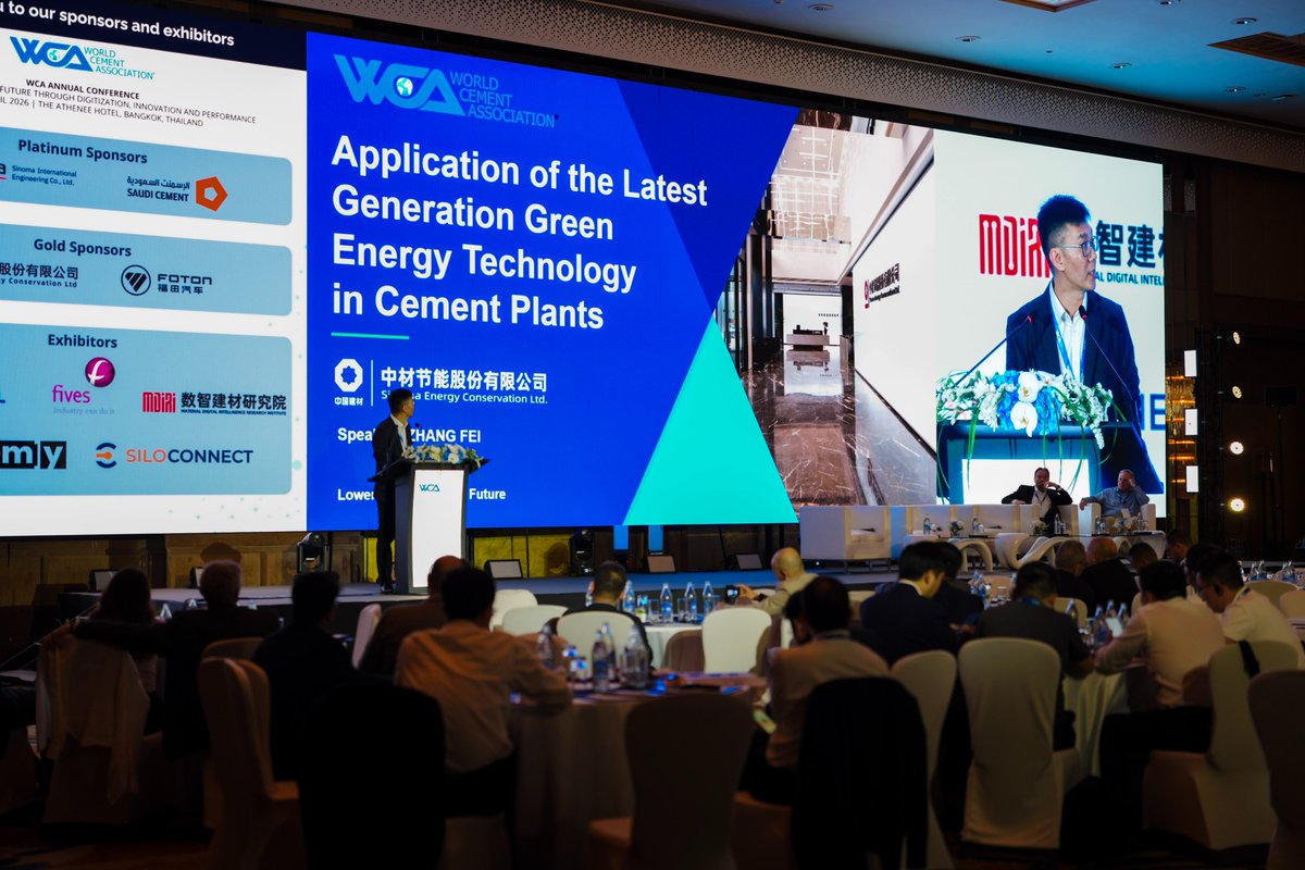 WorldCemAssoc's tweet photo. A big thank you to our Gold Sponsor, Sinoma Energy Conservation, for their valued support 👏Their global leadership in cement waste heat power generation and strong innovation in high-end equipment manufacturing highlight their crucial role in advancing more sustainable solutions https://t.co/1TeOEuyWJu