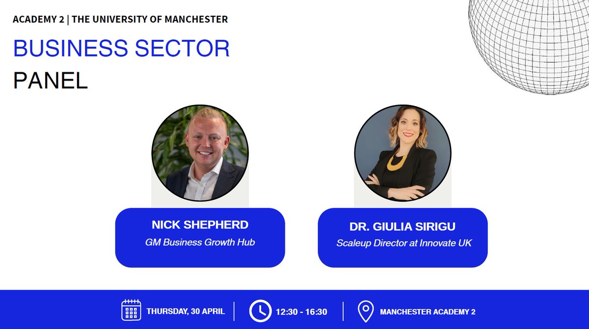 CGROManchester's tweet photo. 🔷 Academic 📚 Diplomatic 🌍 & Business 💼 Summit | @OfficialUoM - #PANEL3
💼 The Business Panel provided practical insights into navigating today’s evolving labour market:
✅Nick Shepherd - GM Business Growth Hub
✅Giulia Sirigu - Innovate UK
Details: https://t.co/8LDIZTVP8Q https://t.co/FqOc6DyXAU