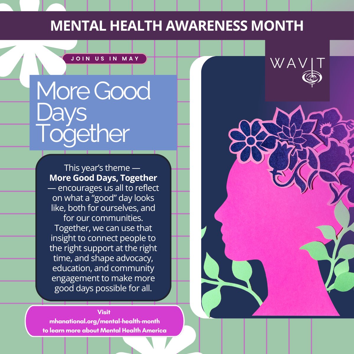WomeninAVIT's tweet photo. More Good Days, Together reminds us meaningful support, stronger connections, and shared compassion can create brighter communities for everyone every day. To learn more about Mental Health Visit...  https://t.co/N4DdEIeeCU

#WAVIT #WomenInAV #MentalHealth #Compassion https://t.co/M0vGcb3S5s