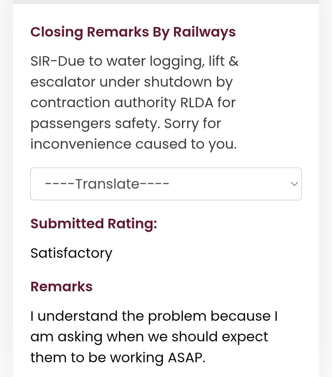 Mmohit00007's tweet photo. @RailwaySeva @drm_umb Got this reply from rail madad reference no is closed with this answer https://t.co/vaOWOADiGq