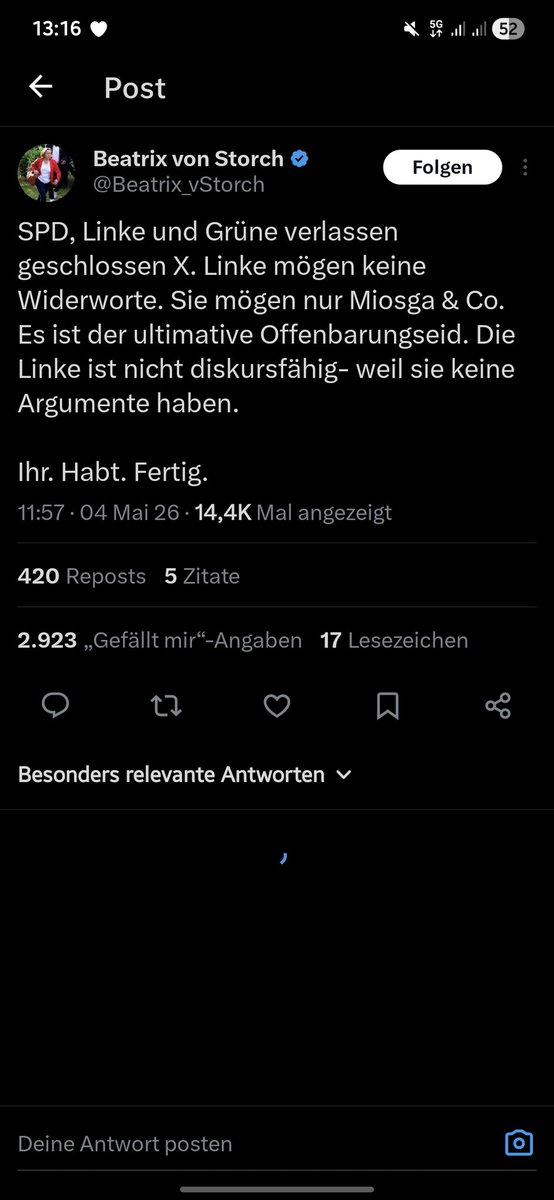 Glaube der Blaustorch meint wohl ihren eigenen Haufen, der sich "Partei" nennt....

Die Störchin hat mal wieder völligen Realitätsverlust!