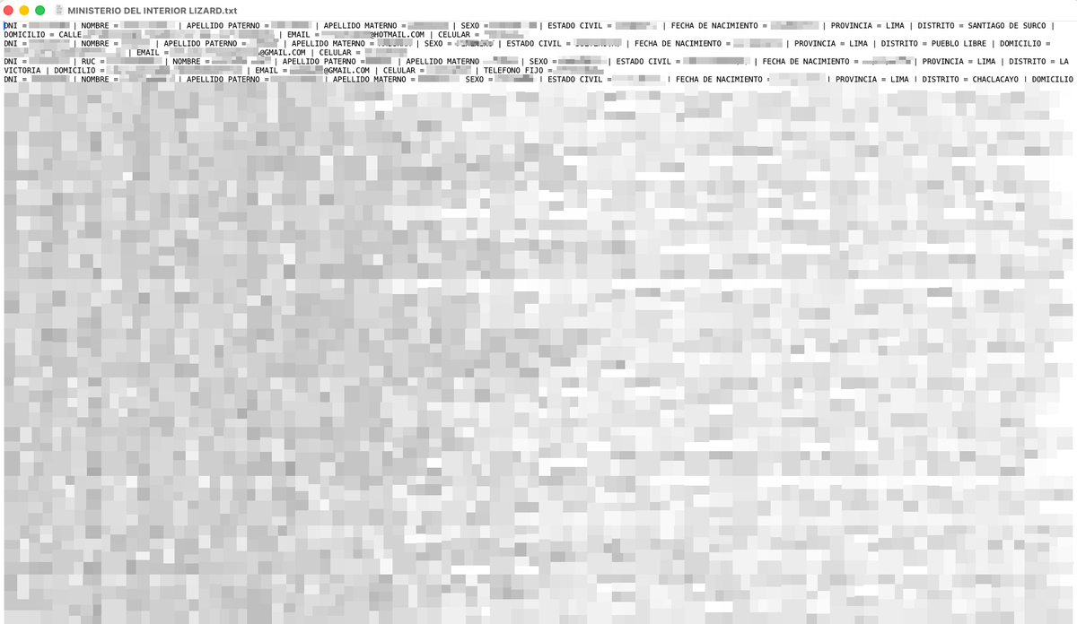 _venarix_'s tweet photo. #Chronus has reportedly released a #dataleak that may be linked to the Ministerio del Interior del #Peru 🇵🇪 (@MininterPeru), the government agency responsible for internal security and public order.
Leaked data appears to include: full names, national ID numbers (DNI), tax IDs (RUC), dates of birth, addresses, phone numbers, marital status, and email addresses.
@pcmperu
Track this incident on #VenariX ➡️ https://t.co/bgVoqcEHEN
#CyberAttack #Lima #MininterPeru #InfoSec #CyberSecurity #hackers