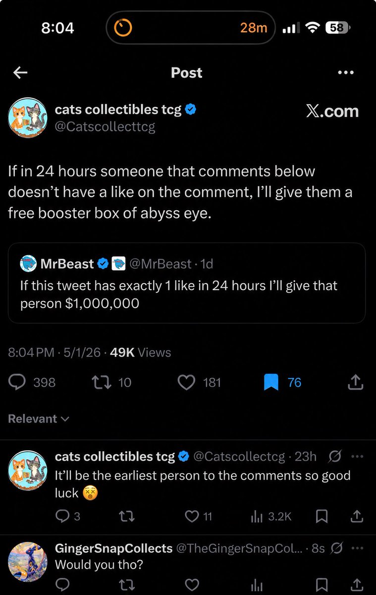 TheGingerSnap37's tweet photo. @Catscollecttcg Yooooo still haven’t heard anything 😂 https://t.co/wxlUQ3OcMS
