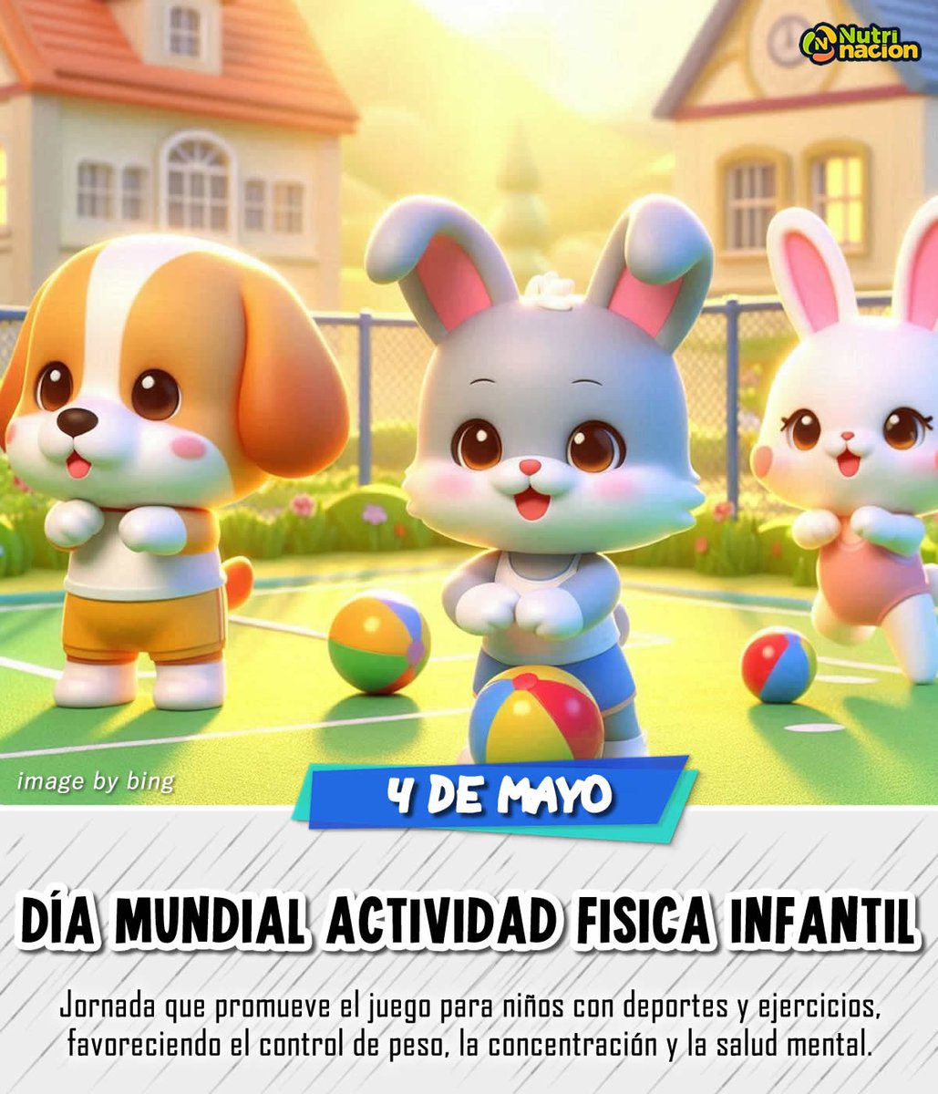 nutrinacion_'s tweet image. Celebramos el dia mundial de #kidsfitness cada 4 de mayo, jornada que promueve el juego para niños con #ejercicios y #deportes favoreciendo el control de peso y la salud mental.

Educación saludable #nutrinacion #kidsfitness #actividadfisica #saludinfantil #kidsfitnessday