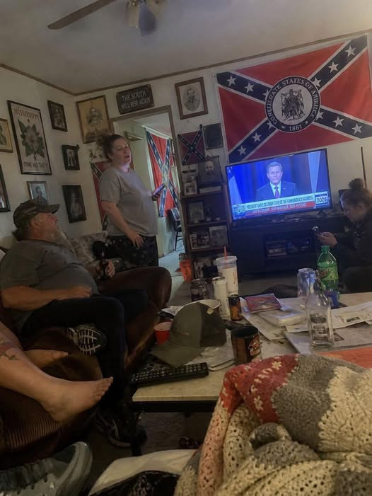 JamesTate121's tweet image. You see this kind of thing in struggling lower-income Southern households, and it tells a very specific story.
When life hasn't delivered much.... no wealth, no power, no real social standing.... some folks discover that white supremacy is basically a free membership card to a