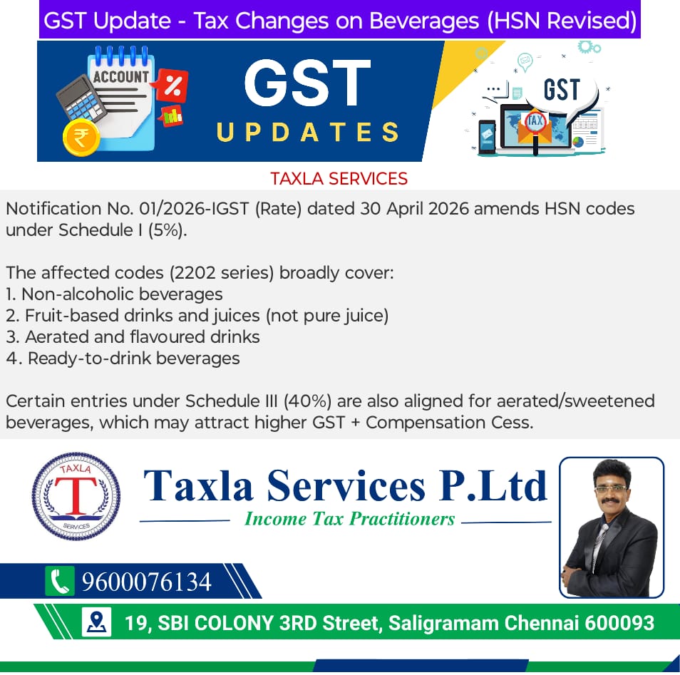 SivaAudit's tweet image. 📢 GST Update: Tax Changes on Beverages (HSN Revised)

📞 Contact us today: +91 7305701454
📧 Email: auditsiva2@gmail.com
🌐 Website: taxlaservices.com

#BestAuditorInTamilnadu #GSTUpdate #HSNCode #TaxUpdates #GSTIndia #BusinessCompliance #TaxlaServices #IndirectTax