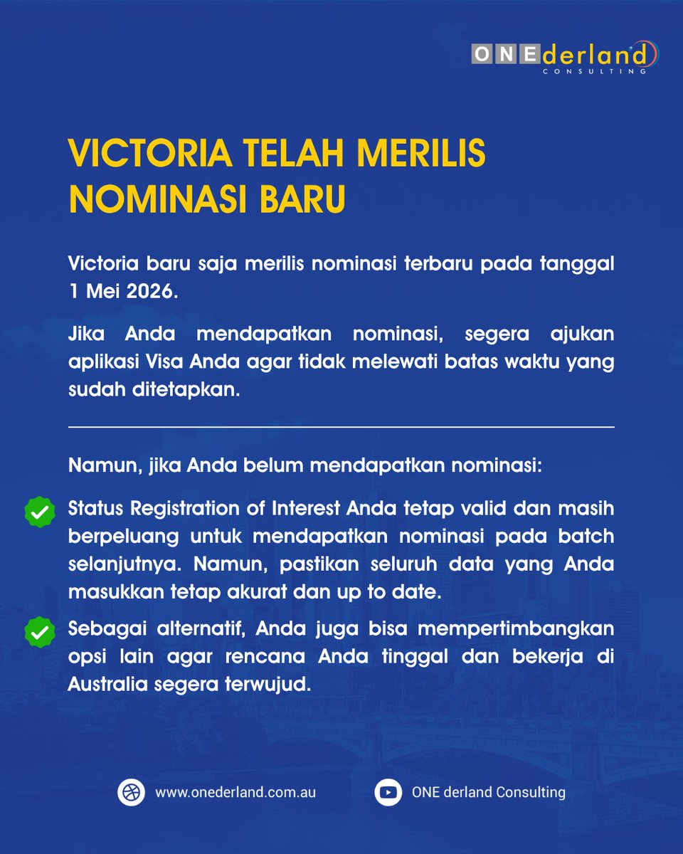 onederland_idn's tweet image. 🚨 Nominasi Untuk Bekerja Di NSW Dan Victoria Sudah Rilis

#VisaAustralia #MigrationAgent #VisaUpdate #StateNomination