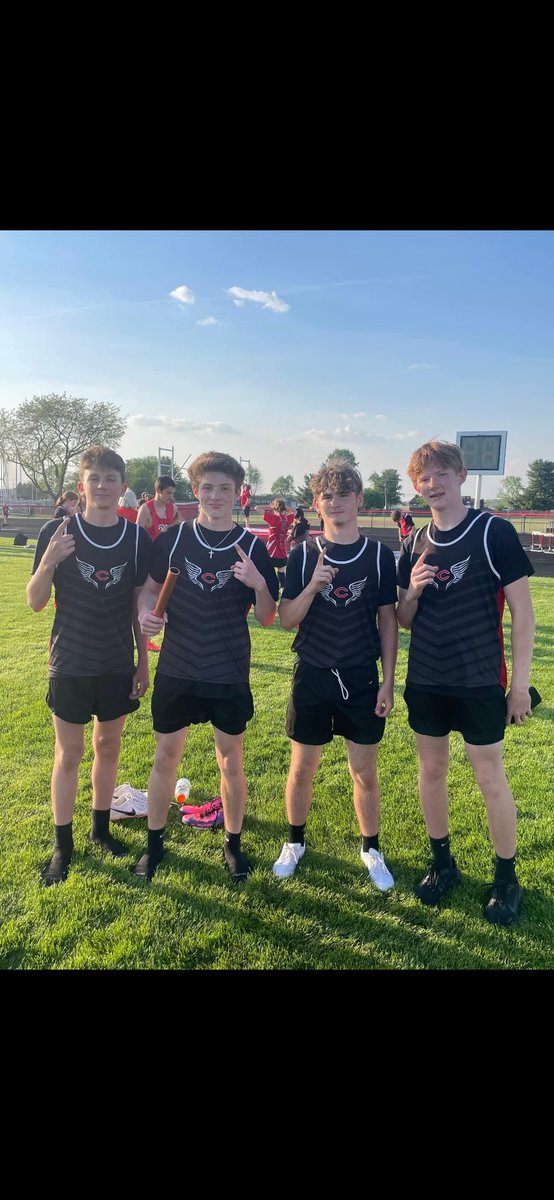 CHSTigerTrack's tweet photo. The CMS 4x1 record has been broken! The previous record of 48.8 by the 1996 of the team of Scott Barthelmas, Kyle Leasure, Scott Garrett, and Justin Morrison. The team of Rylan Davis, Tyeis Good, Sy Cassidy, and Michael Pierce finished with a time of 47.35. https://t.co/6SkP2kACdR