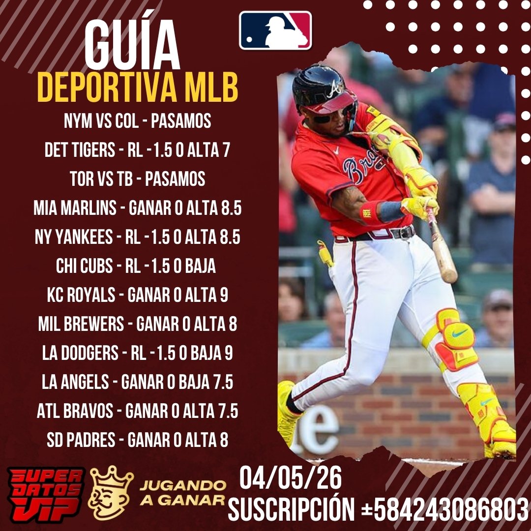 SuperDatosVip's tweet image. #MLB #LUNES #04MAY 🔥

- APOYEN DANDOLE RT O MG 👏👏

#PARLEY #DEPORTES #APUESTAS 

@PabloJota27 
@m_estiben 
@djhipico 
@DUMONT81 
@Elgalle16252342 
@datoswmatos 
@Soypatiyalodije
@datocasting  
@LGParley
@TorcatFevrin
@RebelionHipica
@analiz_boscan

👇 GUÍA MLB👇