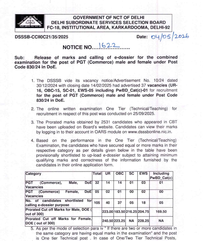 Delhi Subordinate Services Selection Board tweet media