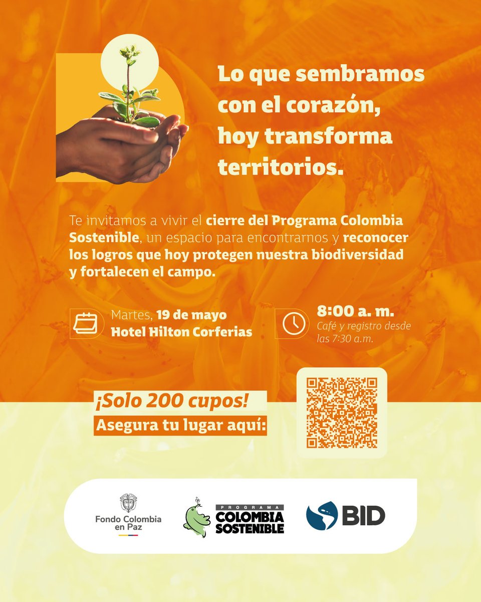 ¡Llegó el momento de contarles cómo transformamos realidades y territorios #PDET en alianza con las comunidades rurales, la institucionalidad, el sector privado, <a href="/el_BID/">Banco Interamericano de Desarrollo</a> y el <a href="/fcolombiaenpaz/">Fondo Colombia en Paz</a>! 🇨🇴🤩
¡Escanea el código QR y regístrate ya! 👇
lnkd.in/eFZ_Yjc5