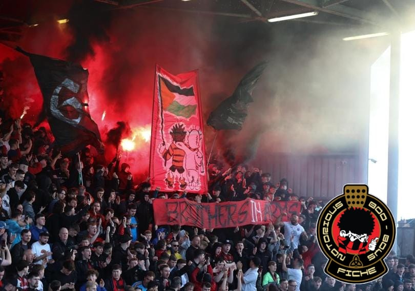 ultras_antifaa's tweet image. #Ireland — The mural around Dalymount Park, the historic home of Bohemian FC, has been brought into the stands.

A solidarity banner with Palestine by the Bohemian supporters group Notorious Boo Boys.