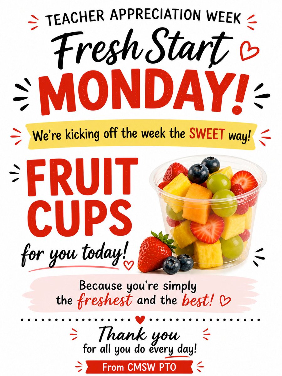 pto_cms's tweet photo. Starting off Teacher Appreciation Week with fresh fruit cups from CMS West PTO

So thankful for all that our amazing teachers do! https://t.co/y7vXeiwVYg
